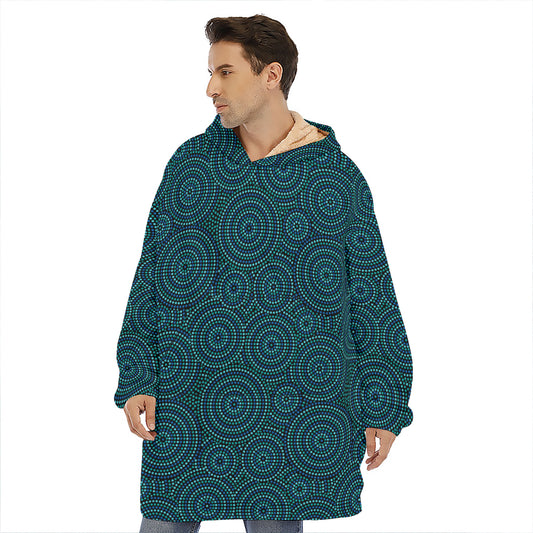 Blue Aboriginal Dot Pattern Print Hoodie Blanket