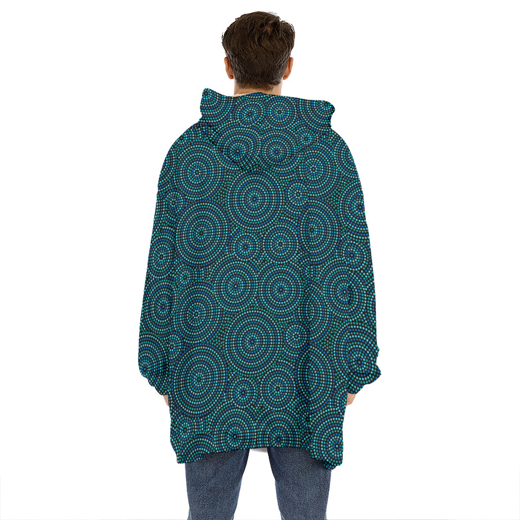 Blue Aboriginal Dot Pattern Print Hoodie Blanket