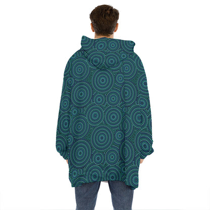 Blue Aboriginal Dot Pattern Print Hoodie Blanket