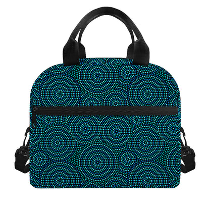 Blue Aboriginal Dot Pattern Print Insulated Lunch Bag