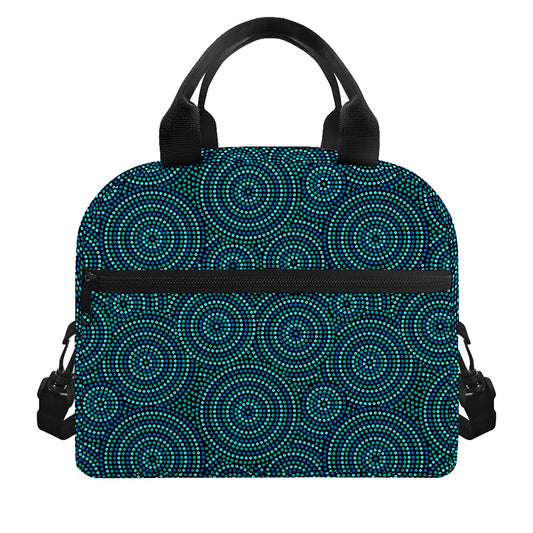 Blue Aboriginal Dot Pattern Print Insulated Lunch Bag