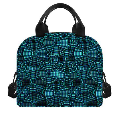 Blue Aboriginal Dot Pattern Print Insulated Lunch Bag