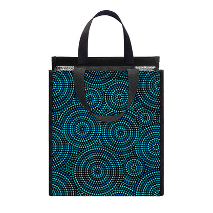 Blue Aboriginal Dot Pattern Print Insulated Lunch Tote