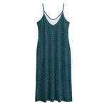 Blue Aboriginal Dot Pattern Print Jersey Midi Cami Dress