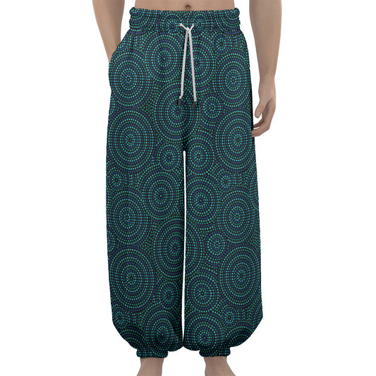 Blue Aboriginal Dot Pattern Print Lantern Pants