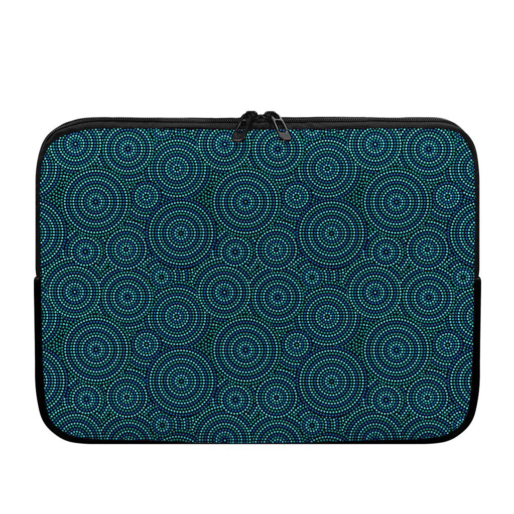 Blue Aboriginal Dot Pattern Print Laptop Sleeve