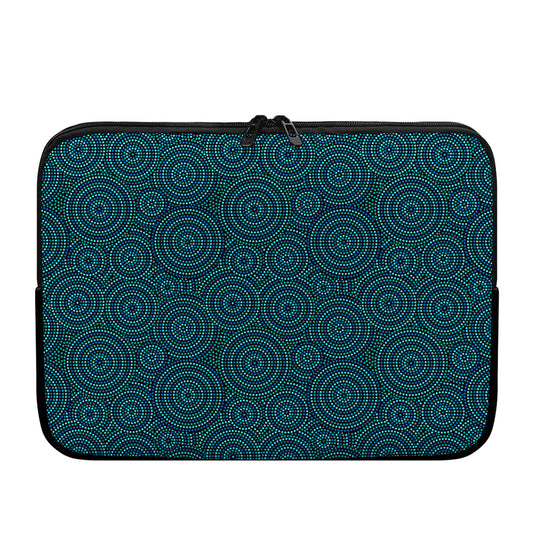 Blue Aboriginal Dot Pattern Print Laptop Sleeve