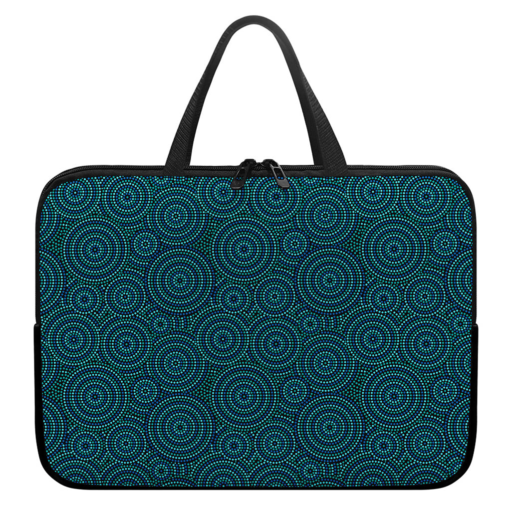 Blue Aboriginal Dot Pattern Print Laptop Sleeve With Handle