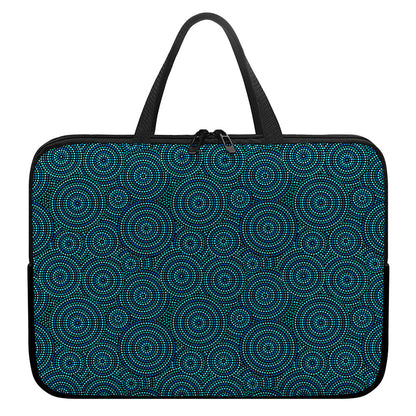 Blue Aboriginal Dot Pattern Print Laptop Sleeve With Handle