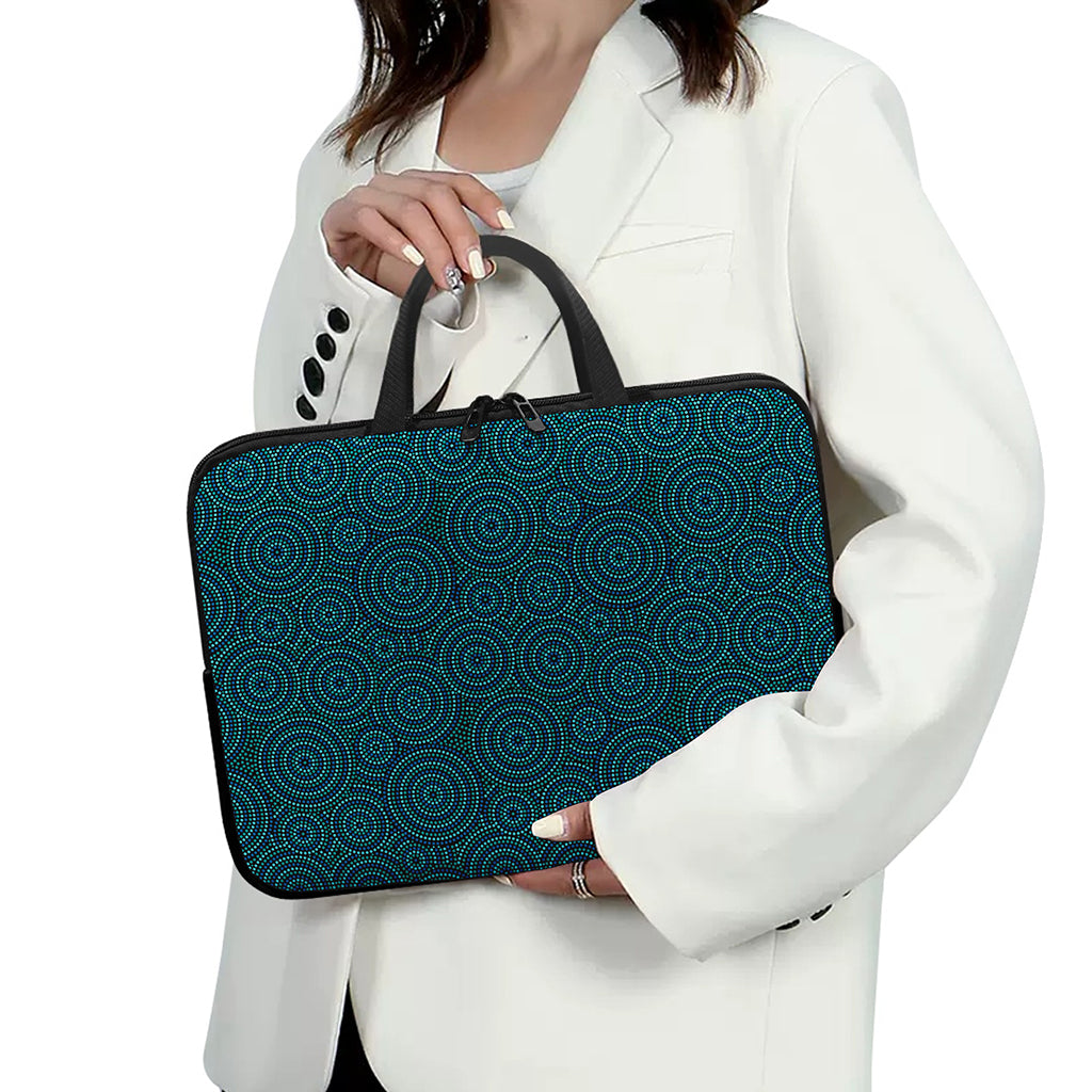 Blue Aboriginal Dot Pattern Print Laptop Sleeve With Handle