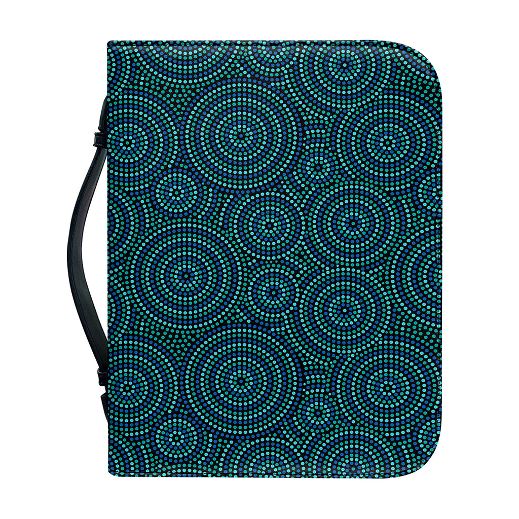 Blue Aboriginal Dot Pattern Print Leather Bible Cover