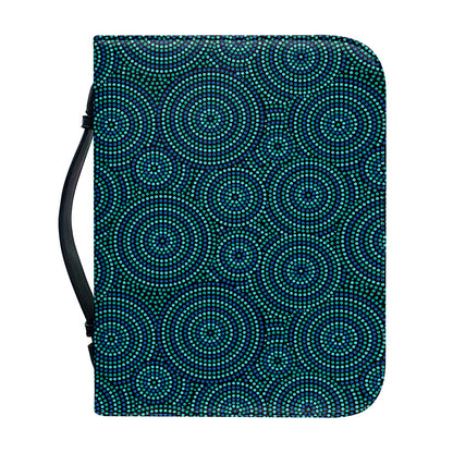 Blue Aboriginal Dot Pattern Print Leather Bible Cover