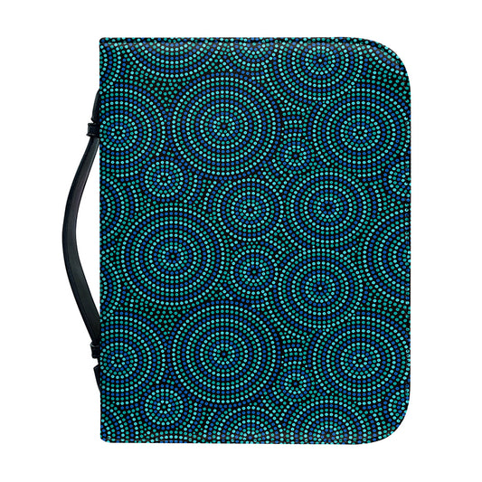Blue Aboriginal Dot Pattern Print Leather Bible Cover