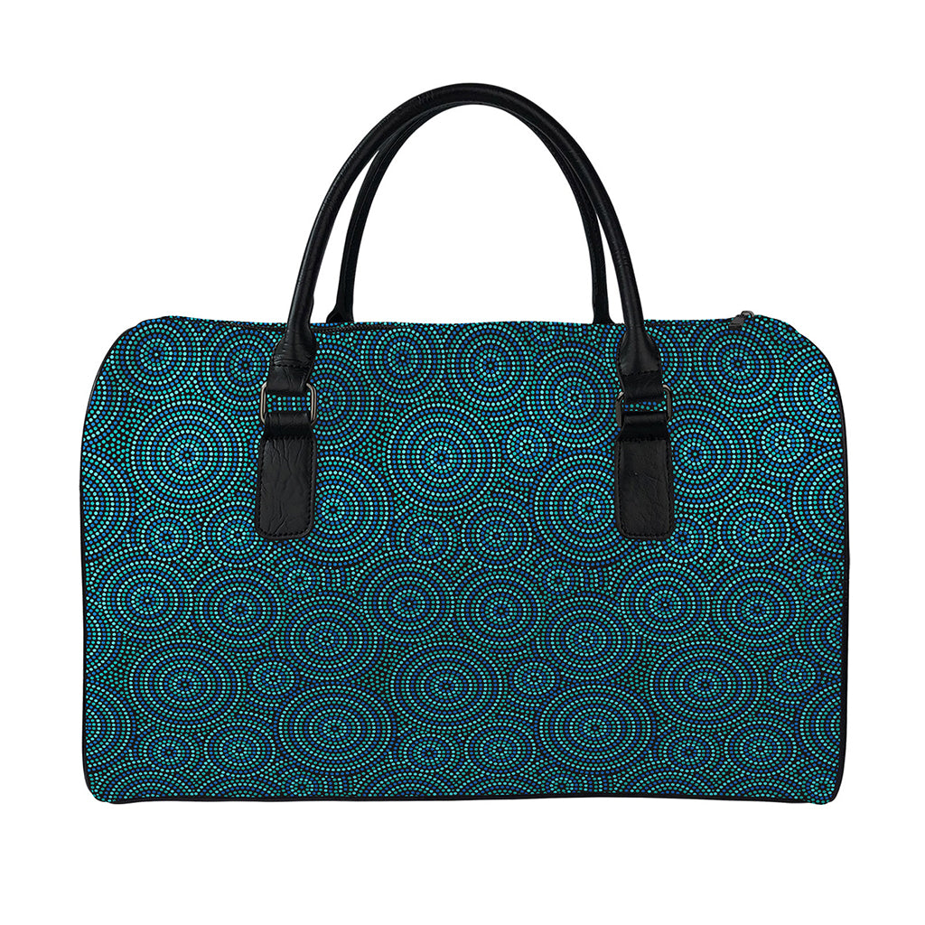 Blue Aboriginal Dot Pattern Print Leather Duffle Bag