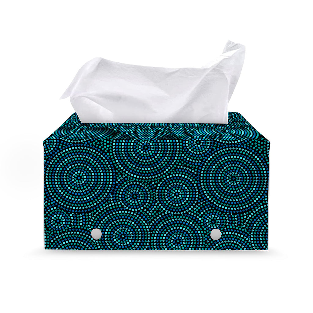 Blue Aboriginal Dot Pattern Print Leather Tissue Box Cover