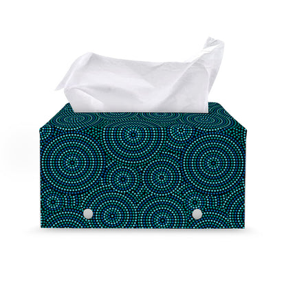 Blue Aboriginal Dot Pattern Print Leather Tissue Box Cover