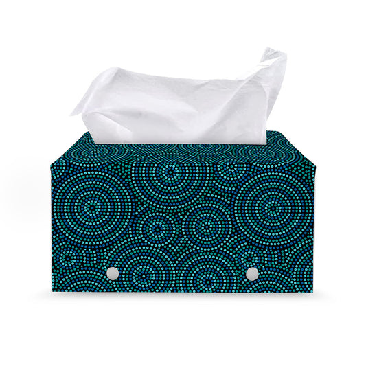 Blue Aboriginal Dot Pattern Print Leather Tissue Box Cover