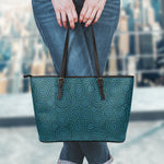 Blue Aboriginal Dot Pattern Print Leather Tote Bag