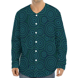 Blue Aboriginal Dot Pattern Print Long Sleeve Baseball Jersey