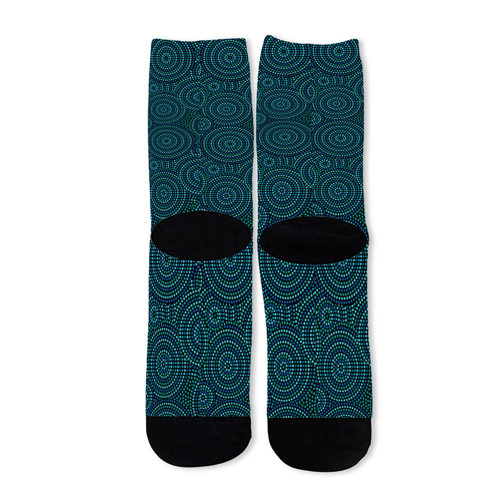 Blue Aboriginal Dot Pattern Print Long Socks