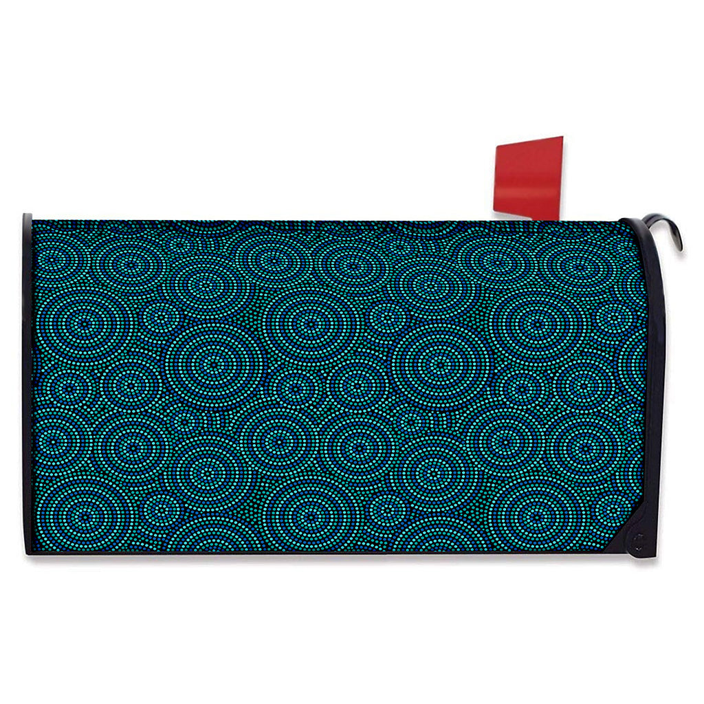 Blue Aboriginal Dot Pattern Print Mailbox Cover