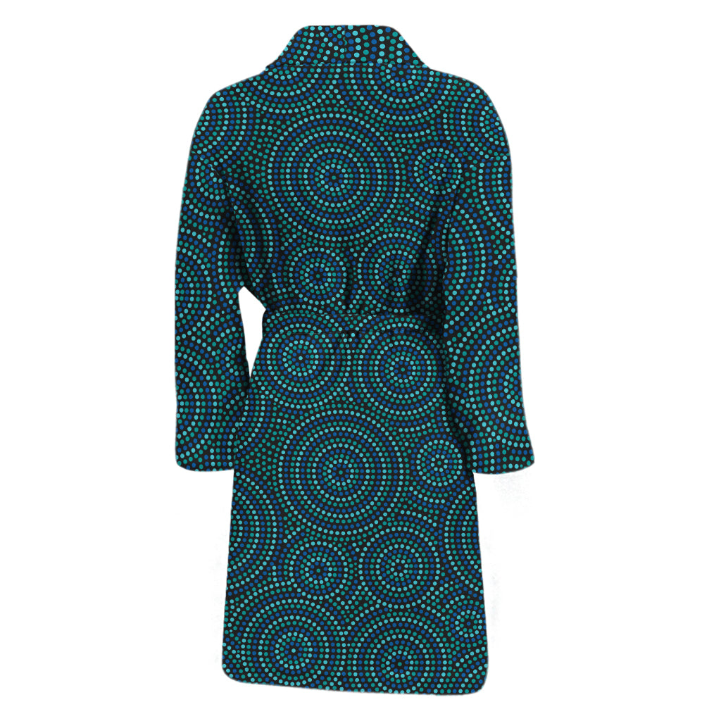 Blue Aboriginal Dot Pattern Print Men's Bathrobe