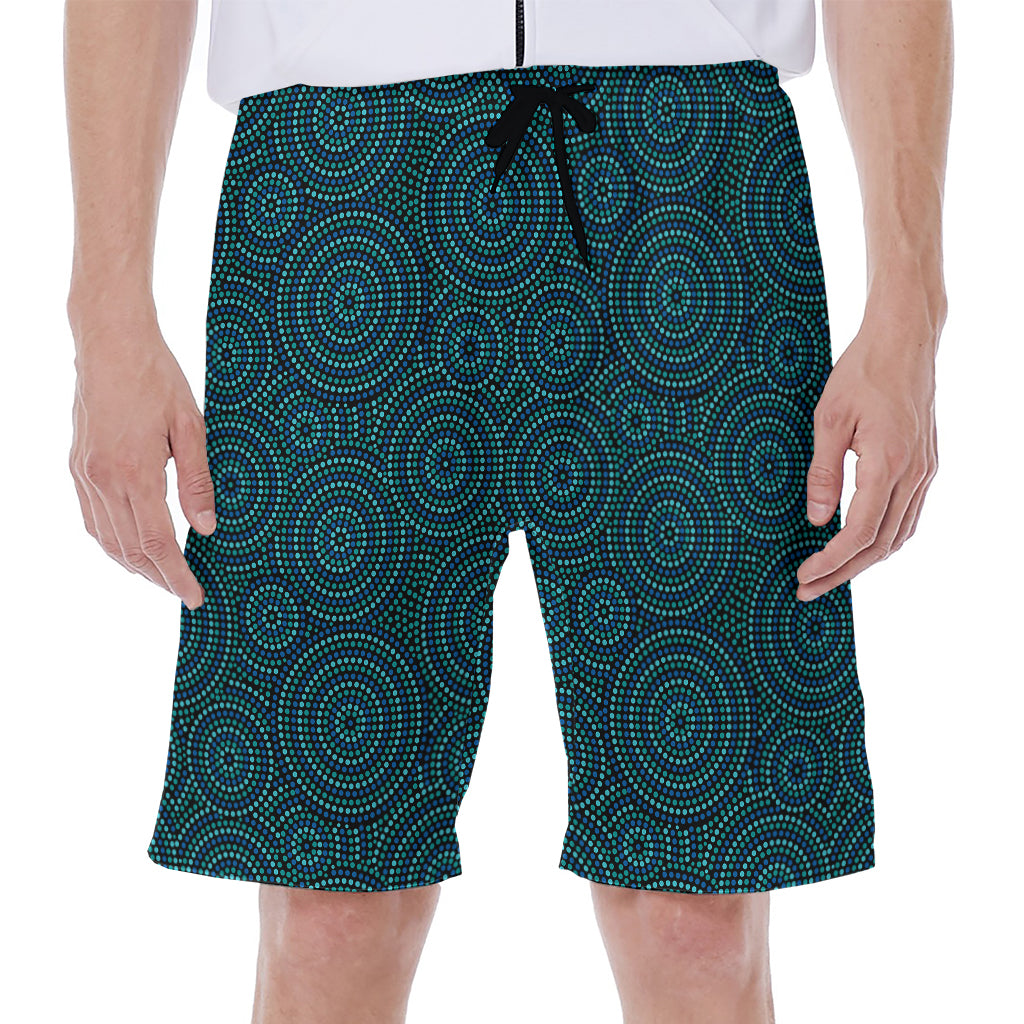 Blue Aboriginal Dot Pattern Print Men's Beach Shorts