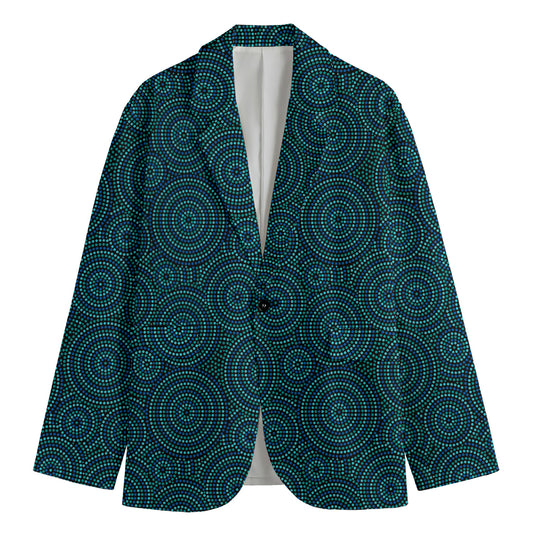 Blue Aboriginal Dot Pattern Print Men's Blazer