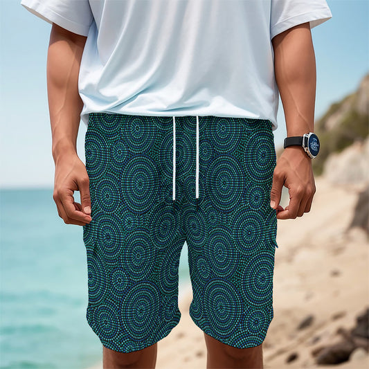 Blue Aboriginal Dot Pattern Print Men's Cargo Shorts
