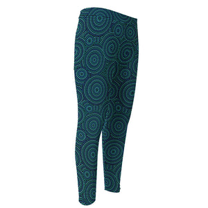 Blue Aboriginal Dot Pattern Print Men's Compression Pants