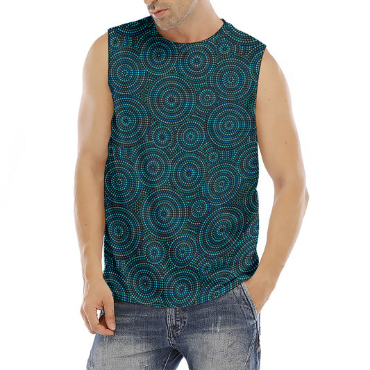 Blue Aboriginal Dot Pattern Print Men's Fitness Tank Top