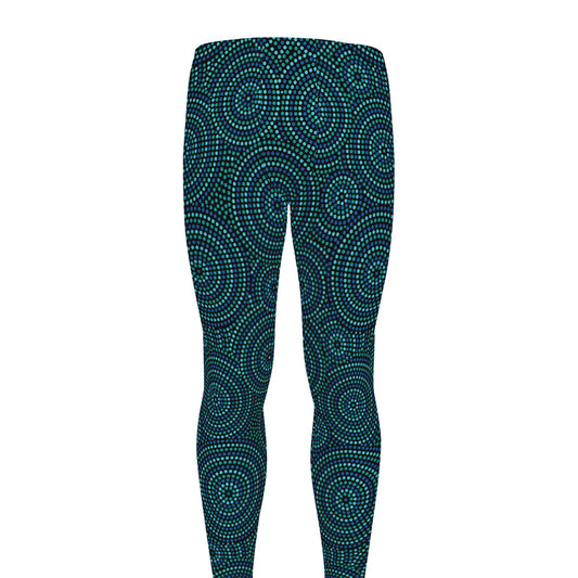 Blue Aboriginal Dot Pattern Print Men's leggings