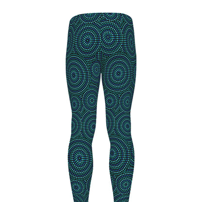Blue Aboriginal Dot Pattern Print Men's leggings