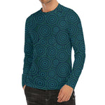 Blue Aboriginal Dot Pattern Print Men's Long Sleeve Rash Guard