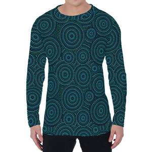 Blue Aboriginal Dot Pattern Print Men's Long Sleeve T-Shirt