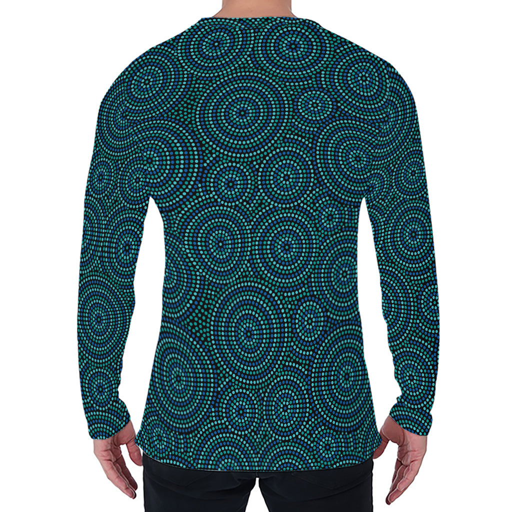 Blue Aboriginal Dot Pattern Print Men's Long Sleeve T-Shirt