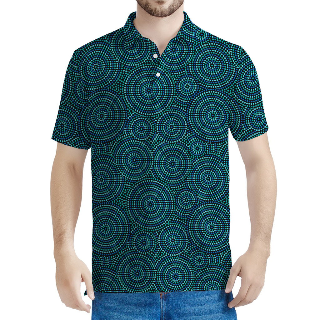 Blue Aboriginal Dot Pattern Print Men's Polo Shirt