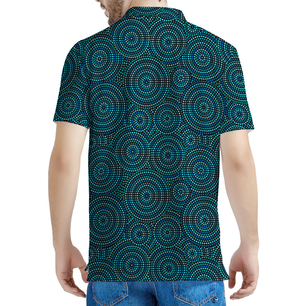 Blue Aboriginal Dot Pattern Print Men's Polo Shirt