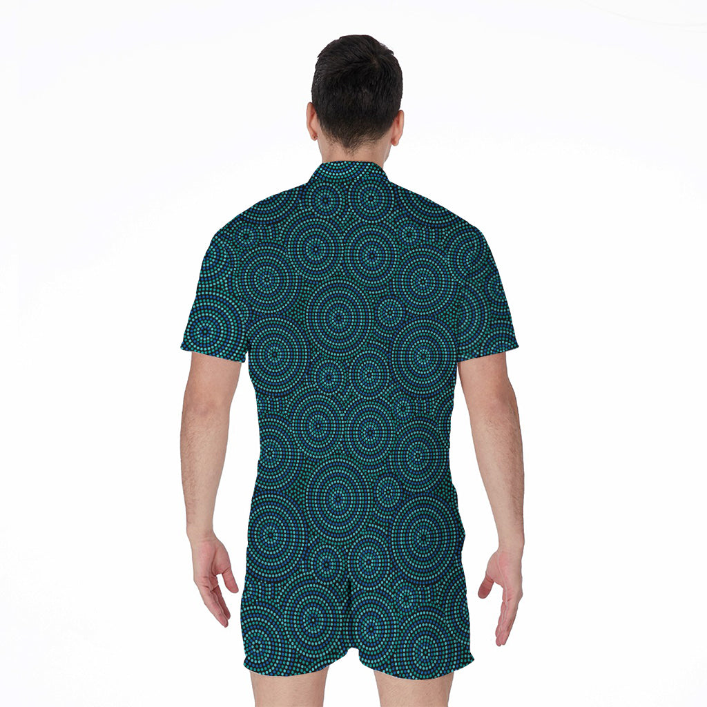 Blue Aboriginal Dot Pattern Print Men's Rompers