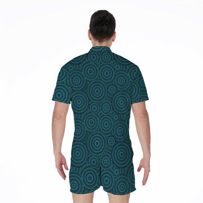 Blue Aboriginal Dot Pattern Print Men's Rompers
