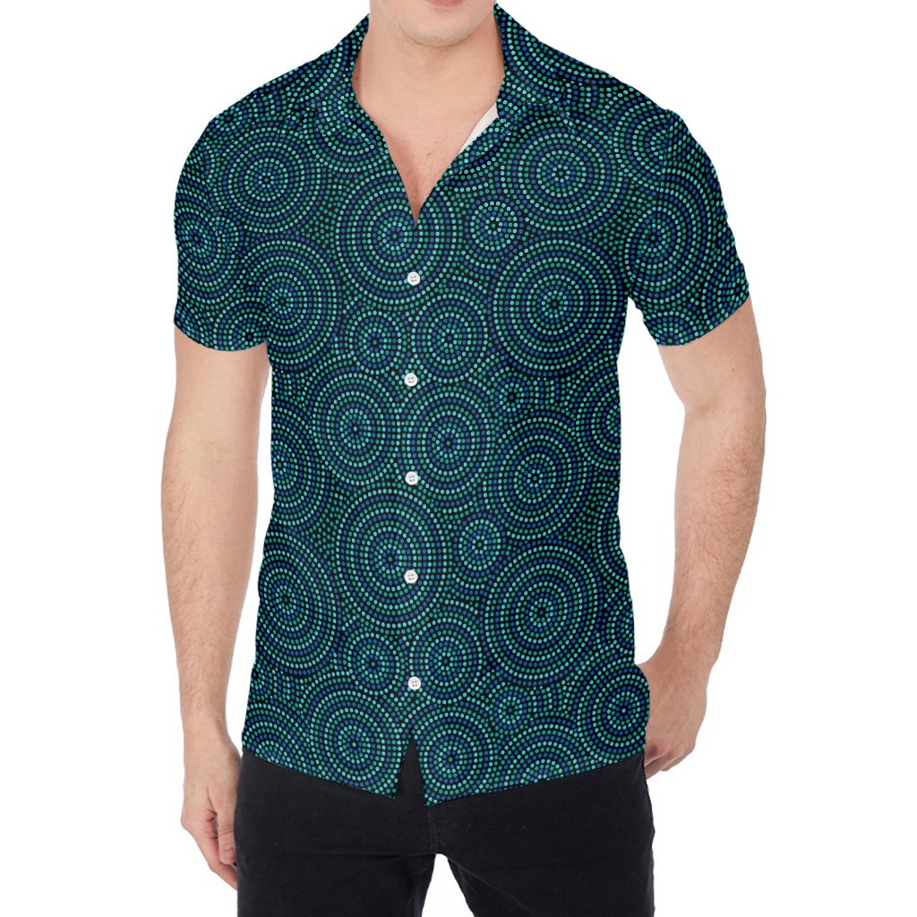 Blue Aboriginal Dot Pattern Print Men's Shirt