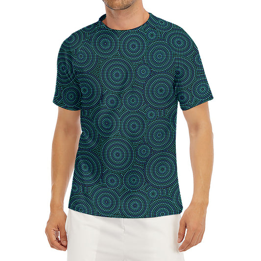 Blue Aboriginal Dot Pattern Print Men's Short Sleeve Rash Guard