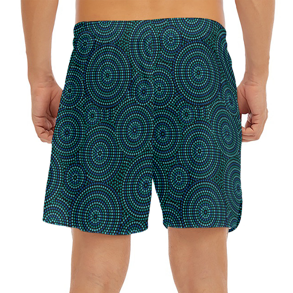 Blue Aboriginal Dot Pattern Print Men's Split Running Shorts