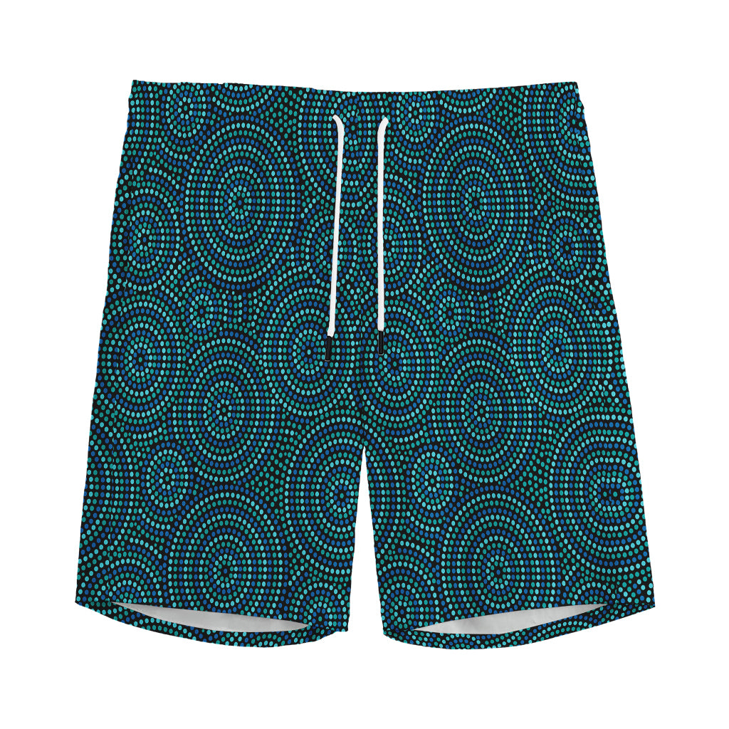 Blue Aboriginal Dot Pattern Print Men's Sports Shorts