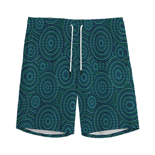 Blue Aboriginal Dot Pattern Print Men's Sports Shorts