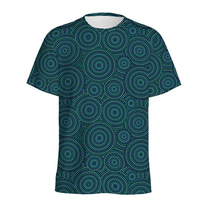 Blue Aboriginal Dot Pattern Print Men's Sports T-Shirt