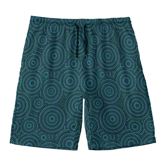Blue Aboriginal Dot Pattern Print Men's Swim Trunks