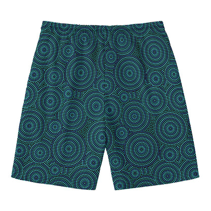 Blue Aboriginal Dot Pattern Print Men's Swim Trunks