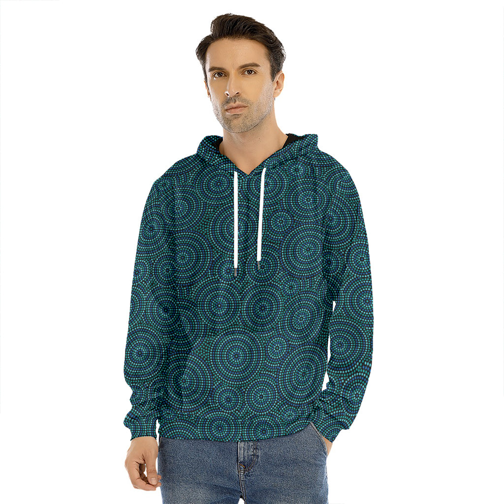 Blue Aboriginal Dot Pattern Print Men's Velvet Pullover Hoodie