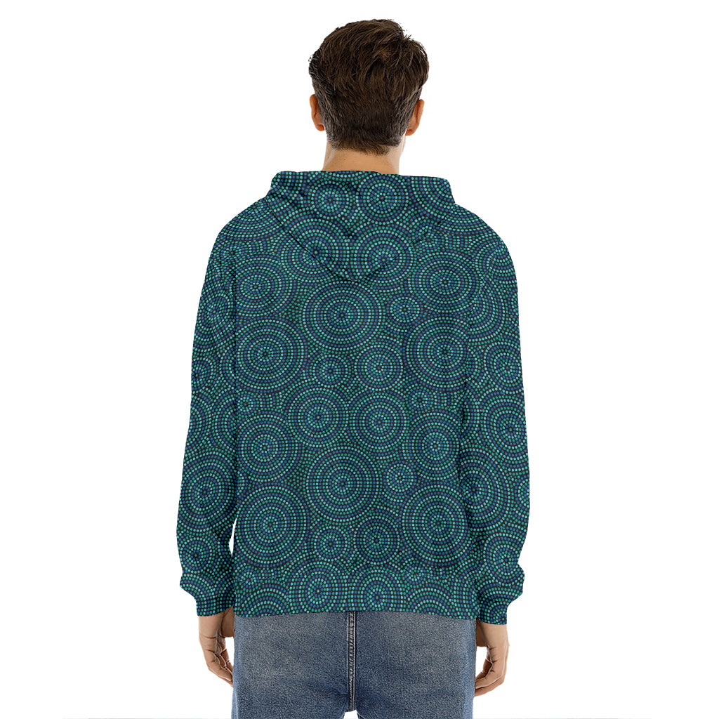 Blue Aboriginal Dot Pattern Print Men's Velvet Pullover Hoodie